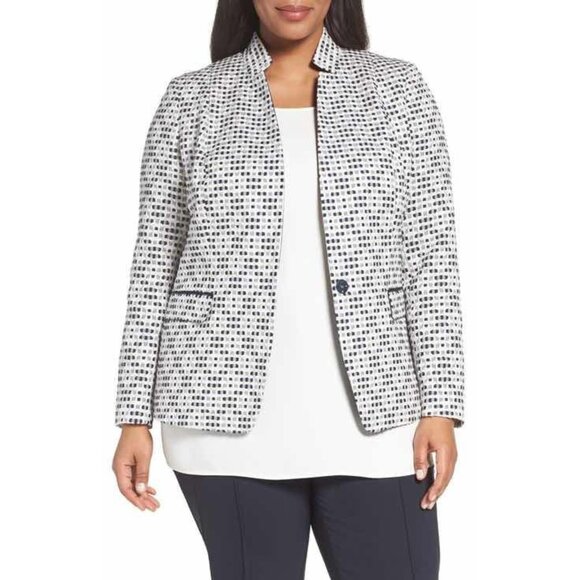 NWT Lafayette 148 blue white plus size basketweave tweed Alexis Blazer Jacket